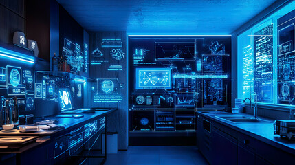 Obraz premium A high-tech lab where engineers are exploring the integration of ambient computing in smart homes