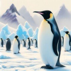 Obraz premium 황제펭귄, 파스텔화 (Emperor Penguin, pastel painting)