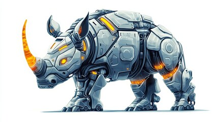 Fototapeta premium A Mechanized Rhino with Glowing Orange Accents