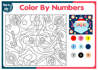 Obraz premium children's educational tasks, games. puzzle. coloring by numbers. Christmas tree. Christmas balls. penguin. deer. 