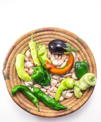 vegetable assortment,peppers, garlic, Berenjen