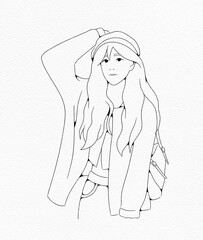 Line Art Girl in Casual Outfit - Minimalist Character Illustration