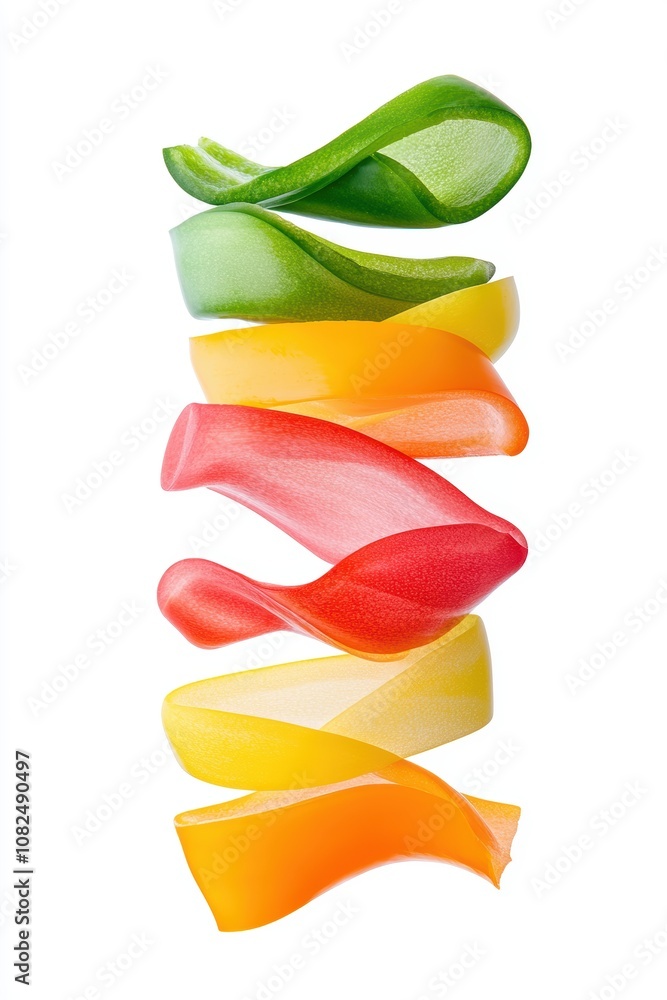Poster vibrant and colorful layers of fresh vegetable strips stacked together creating a healthy and appeti