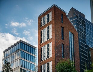 high rise urban architecture with a mix of glass and brick showcasing a modern city skyline that embodies contemporary city living and design aesthetics in rotterdam