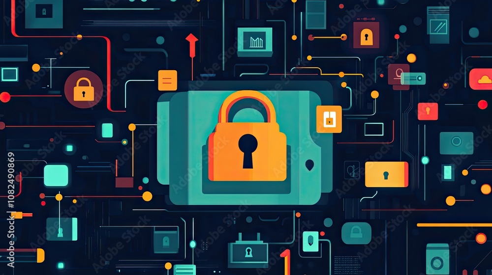 Poster abstract digital network with central locked security system