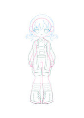 Cute Character Sketch - Girl in Overalls Line Art