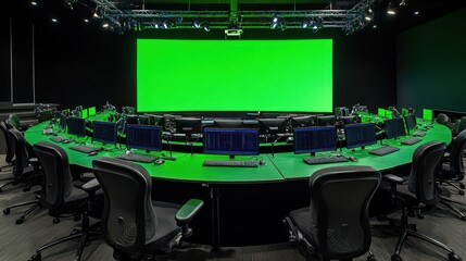 Fototapeta premium Modern Control Room with Green Screen