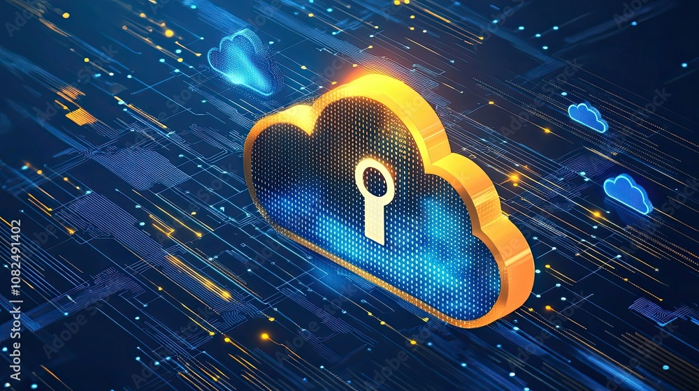 Poster 3d cloud computing with a keyhole icon