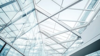 Modern glass and steel building interior with a skylight.