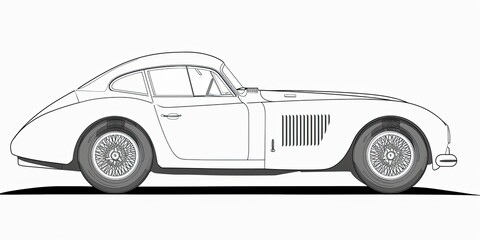 A sketch of a classic sports car, isolated on a white background