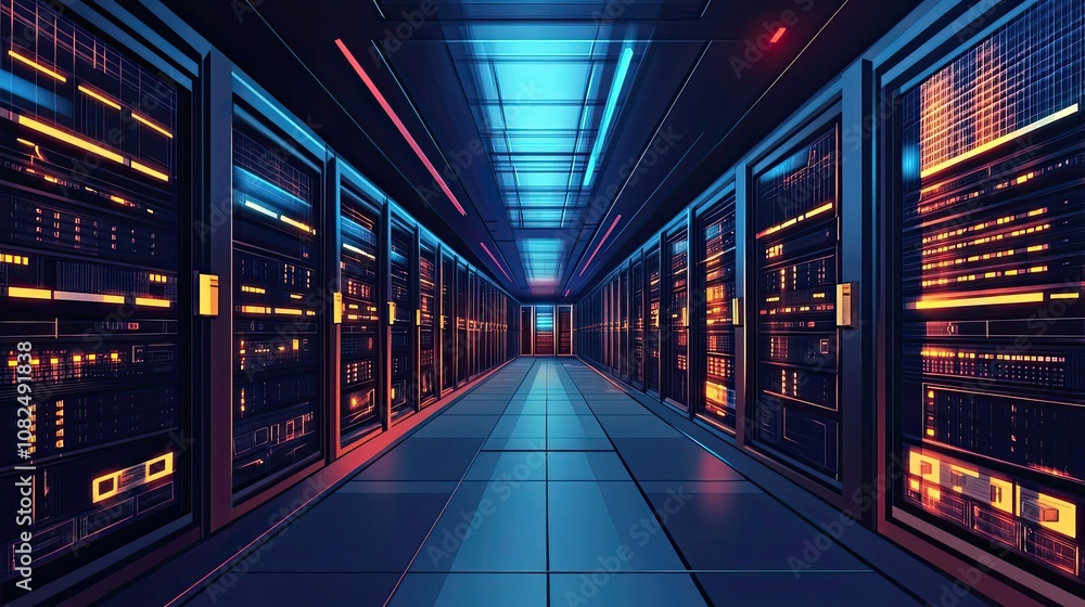 Aufkleber illuminated server racks in a data center corridor