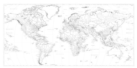 A sketch of a detailed world map, isolated on a white background