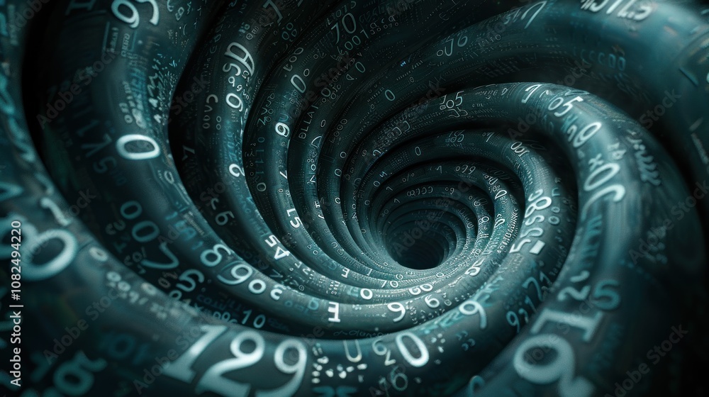 Poster a swirling vortex of numbers, resembling a black hole, representing the concept of data and informat