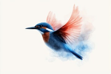 Fototapeta premium A vibrant, artistic depiction of a kingfisher in flight, showcasing its stunning colors and graceful movement.