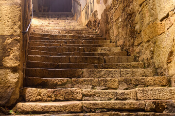 old stone stairs in the streets of the roman ancient city of Tarragona