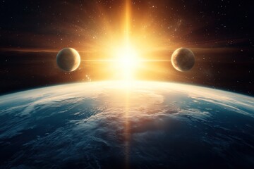 Obraz premium Celestial alignment of planets outer space digital art cosmic environment wide angle astronomical phenomenon