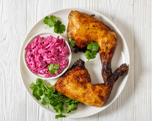 roast chicken leg quarters with a beetroot salad