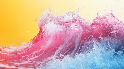 Fototapeta premium Abstract wave of water with pink and blue colors on yellow background.