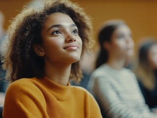 Fototapeta premium Contemplative Student in College Classroom