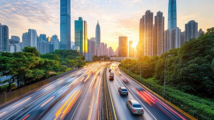 Obraz premium Cityscape Highway Sunset