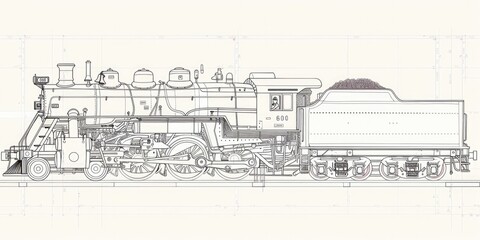 A sketch of a vintage steam locomotive, isolated on a white background