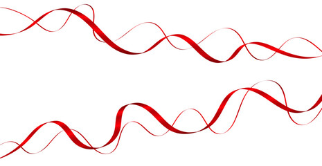 Red Ribbon Isolated On White Background. Futuristic Wallpaper. Business Banner. Vector Illustration. Technology Backdrop. Minimal