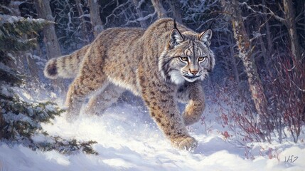 Fototapeta premium Lynx in Winter Forest