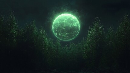 Fototapeta premium Glowing Orb Floating in Mystical Forest Backdrop with Copy Space
