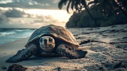 Sea Turtle on Tropical Beach