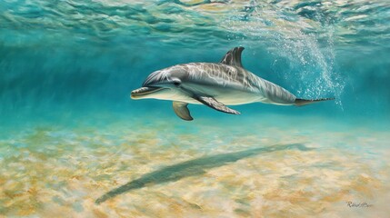 Fototapeta premium Dolphin Swimming Underwater