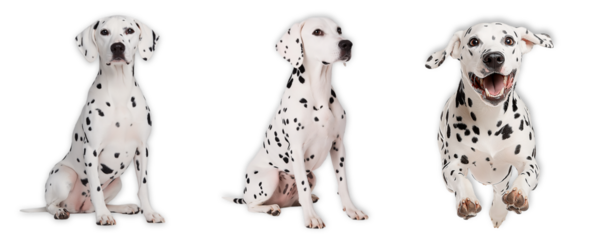Playful dalmatian dog posing sitting jumping isolated transparent background