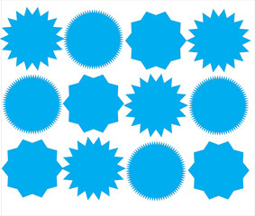 Set of black price sticker, sale or discount sticker, sunburst badges icon. Stars shape with different number of rays. Special offer price tag. Red starburst promotional badge set, shopping labels