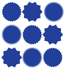 Set of black price sticker, sale or discount sticker, sunburst badges icon. Stars shape with different number of rays. Special offer price tag. Red starburst promotional badge set, shopping labels