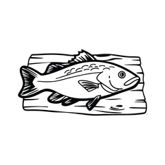 mackerel fish design, labeled line and fill art vector silhouette illustration.