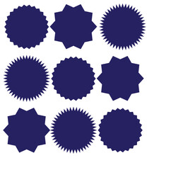 Set of black price sticker, sale or discount sticker, sunburst badges icon. Stars shape with different number of rays. Special offer price tag. Red starburst promotional badge set, shopping labels