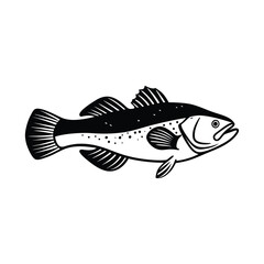 mackerel fish design, labeled line and fill art vector silhouette illustration.