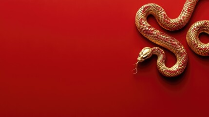 Obraz premium A minimalist red background with a subtle golden snake motif, evoking the elegance and symbolism of the 2025 Year of the Snake