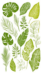 modern 2D doodle cartoon flower concept with open space for text, featuring whimsical floral and leafy elements on crisp white backgrounds.