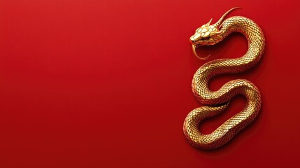 Obraz premium A minimalist red background with a subtle golden snake motif, evoking the elegance and symbolism of the 2025 Year of the Snake