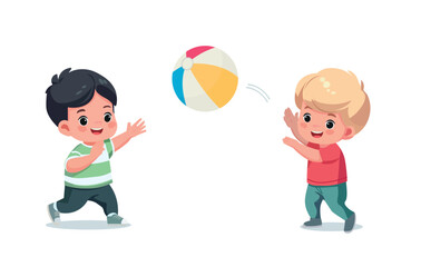 little boys kids playing ball and feel happy 