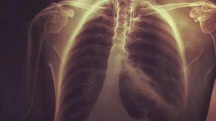 Medical chest X-ray image showing detailed anatomy of lungs and heart, essential diagnostic tool for detecting respiratory and cardiovascular conditions.