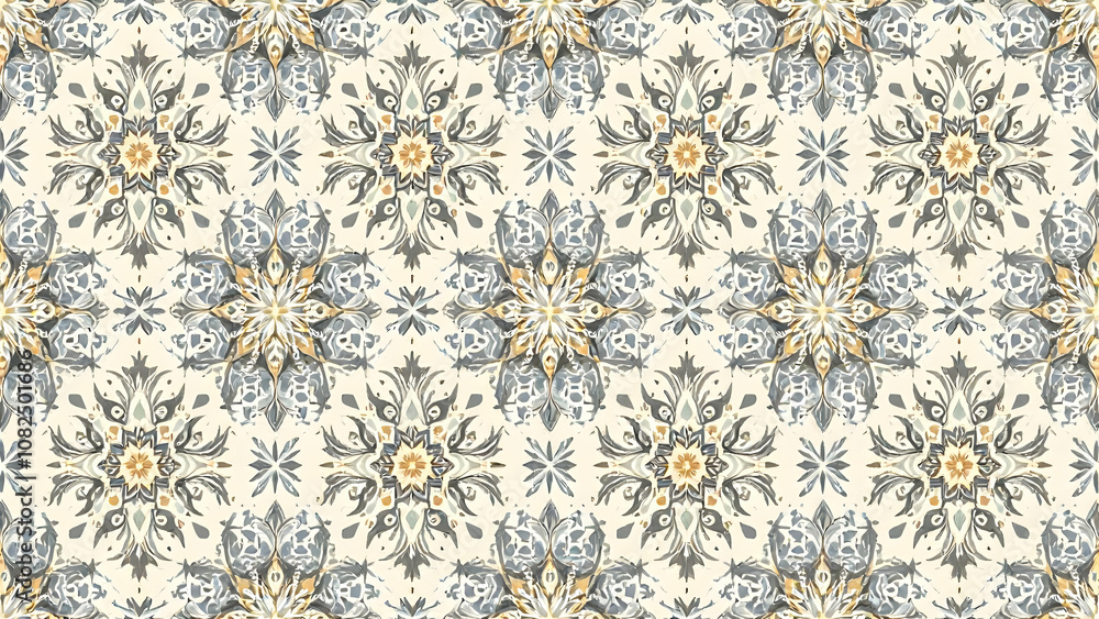 Poster symmetrical floral pattern with intricate design and geometric shapes