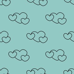 Simple Big Three Hearts on Mint Background Seamless Pattern Design