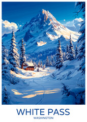 White Pass Washington Poster Illustration Travel Print Decor Gift Paper Canvas Wall Retro Art