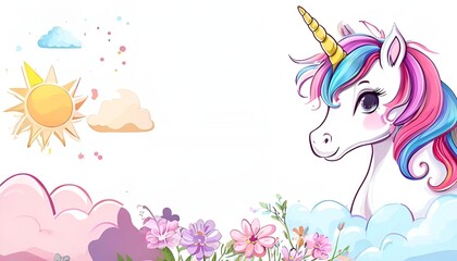 Unicorn isolated on a white background, blending magical and cosmic themes, perfect for journal writing, universe-inspired designs, and celestial artwork
