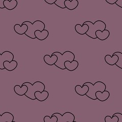 Simple Big Three Hearts on Violet Background Seamless Pattern Design