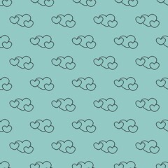 Simple Small Three Hearts on Mint Background Seamless Pattern Design