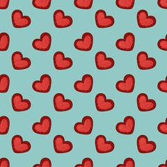 Red Small Hearts with Stripe on Mint Background Seamless Pattern Design