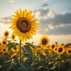 Obraz premium Concept photo of sunflowers field with space for text