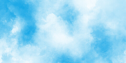 abstract watercolor painted illustration for retro aquarelle card design, abstract blue color watercolor sky background, sky background with white fluffy clouds, blue sky with beautiful natural .